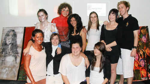 Visual art students (from left): Sian Priest, Megan Thomas, Tahlia Yarrow, Tamyka Jewell, (back) Maggie McKeown, Dan Knott, Chrislyne Poniman, Sarah McIntyre, Renee Butcher and Jesse Petrie at their exhibition. Visual art students (from left): Sian Priest, Megan Thomas, Tahlia Yarrow, Tamyka Jewell, (back) Maggie McKeown, Dan Knott, Chrislyne Poniman, Sarah McIntyre, Renee Butcher and Jesse Petrie at their exhibition.